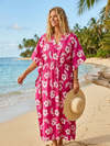 Women’s Pink Boho Cotton Kaftan – Flowy Maxi Beach Dress & Lounge Wear L-3X
