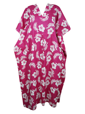 Womens Maxi Kaftan Dress, Lounger, Cotton Caftan, Pink Boho Flowy Print Dresses L-3X