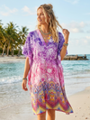 Purple Paisley Cotton Kaftan Dress – Women’s Boho Maxi for Travel & Beach L-3X