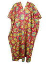Women's Travel Caftan Maxi Dress, Cotton Floral Red Print Kaftan Beach Dresses L-3X