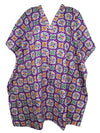 Boho Cotton Summer Kaftan Dress, Purple Paisley Print Beach Short Caftan Dresses L-3X