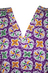 Boho Cotton Summer Kaftan Dress, Purple Paisley Print Beach Short Caftan Dresses L-3X