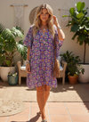 Boho Cotton Summer Kaftan Dress – Purple Paisley Print Short Beach Caftan  L-3X