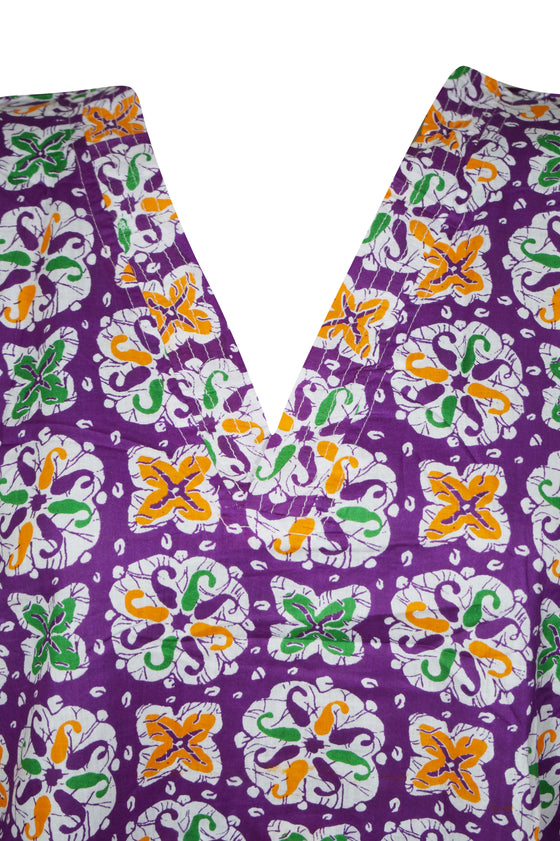 Boho Cotton Summer Kaftan Dress Purple Paisley Print Beach Short Caftan Dresses L-3X