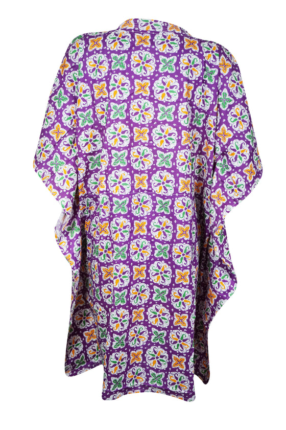 Boho Cotton Summer Kaftan Dress Purple Paisley Print Beach Short Caftan Dresses L-3X