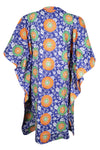 Womens Cotton Short Kaftan, Blue Floral Print Short Beach Cover up Caftan Dress L-3X