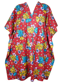  Women's Short Caftan, Cotton Muumuu, Red Floral, Kaftan Beach Cover up L-3X