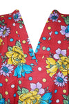 Women's Short Caftan, Cotton Muumuu, Red Floral, Kaftan Beach Cover up L-3X