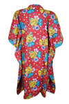 Women's Short Caftan, Cotton Muumuu, Red Floral, Kaftan Beach Cover up L-3X