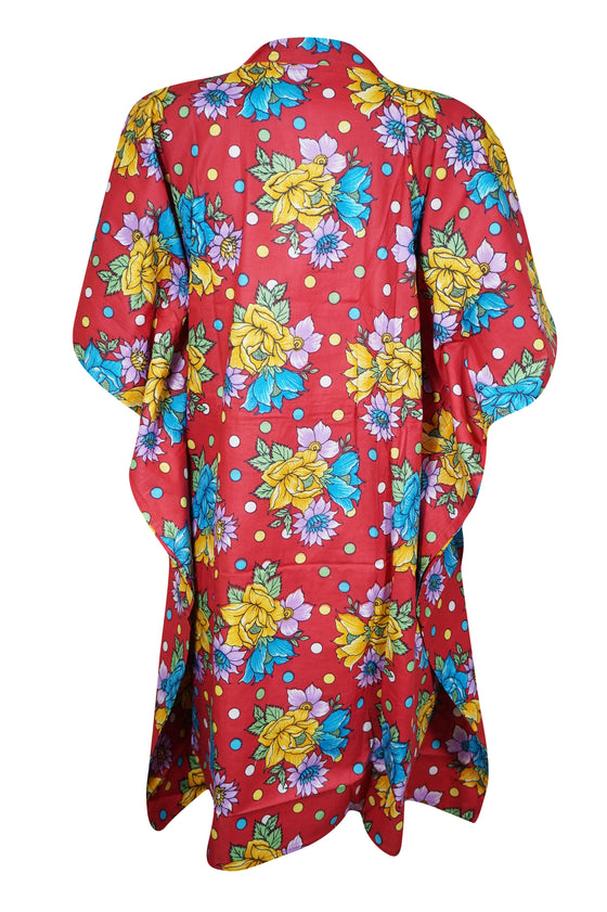 Women’s Red Floral Short Caftan – Cotton Muumuu Beach Cover Up Dress L-3X Women’s Red Floral Short Caftan – Cotton Muumuu Beach Cover Up Dress L-3X