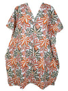 Womens Beach Cover Up Kimono Dress, Colorful Floral Print Cotton Caftan Dresses L-3X