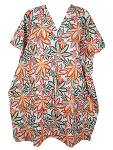  Womens Beach Cover Up Kimono Dress, Colorful Floral Print Cotton Caftan Dresses L-3X