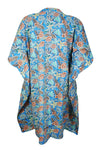 Womens Cotton Kaftan, Blue Floral Beach Cover up, Short Caftan Dress L-3X