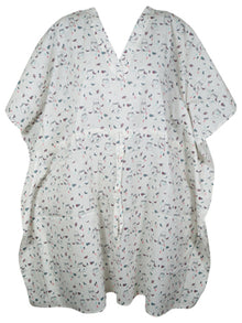  Women Short Kaftan Dress, White Floral Print Dresses, Beach Cover up Resort wear, L-3X