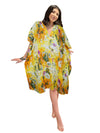 Women's Boho Kimono Caftan Cotton Floral Yellow, House Dresses L-3X