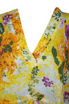 Women's Boho Kimono Caftan, Cotton, Floral Yellow, House Dresses L-3X