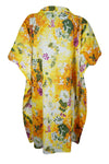 Women's Boho Kimono Caftan, Cotton, Floral Yellow, House Dresses L-3X