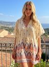 Women’s Beige Cotton Kaftan – Short Boho Beach Cover-Up Dress Resort Wear L-4X
