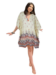  Women's Beige Cotton Kaftan – Short Boho Beach Cover-Up Dress L-4X