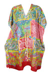 Boho Cotton Summer Kaftan, Multicolor Paisley Beach Short Caftan Dresses L-2X