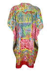 Boho Cotton Summer Kaftan, Multicolor Paisley Beach Short Caftan Dresses L-2X