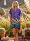 Women’s Purple Cotton Caftan – Short Boho House Dress & Beach Resort Wear S-XL