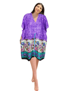  Women's Purple Cotton Caftan – Short Boho House Dress & Beach Cover-Up S-XL