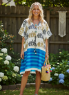 Women’s Purple Printed Cotton Kaftan – Short Boho Beach Cover-Up Dress L-2X
