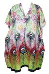 Women's Caftan Short Dress, Cotton Peacock Print Kaftan Beach Cover up Dress, S/M