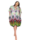 Women's Boho Cotton Kaftan Dress – Colorful Peacock Print Midi Caftan  S/M/L