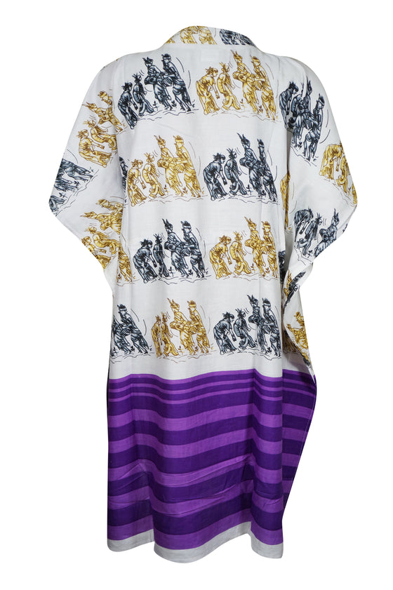Women's Short Purple Boho Kaftan – Beach Cover-Up Dress L-2X