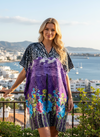 Women’s Short Purple Floral Kaftan – Cotton Beach & Travel Dress S/M/L