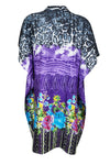 Women's Travel Caftan Short Dress, Cotton Floral Purple Print Beach Cover up Dress S/M/L