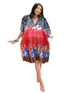 Women's Boho Cotton Kaftan Dress – Red Floral Print Midi Caftan S/M/L