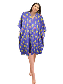  
Women's Blue Cotton Short Kaftan Dress – Boho House Dress, Resort Loungewear  S/M

