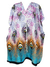 Boho Cotton Summer Kaftan Dress, Peacock Pink Printed Short Caftan Beach Dresses S/M