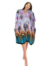Women's Boho Cotton Kaftan Dress – Pink Peacock Print Midi Caftan  S/M/L