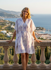 Women’s White Tribal Printed Cotton Short Kaftan Dress – Boho Summer Beachwear Kaftan S/M