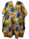 Womens Beach Coverup Kaftan, Green Blue Short Caftan Resort Wear, Cotton Dress L-2X