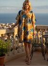 Women’s Cotton Midi Kaftan in Green & Blue – Beachy Boho Resort Wear  L-2X
