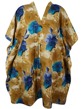 Womens Beach Coverup Kaftan, Green Blue Short Caftan Resort Wear, Cotton Dress L-2X