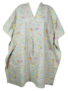  Boho Cotton Summer Kaftan Holiday Dress Ivory Beach Coverup S/M