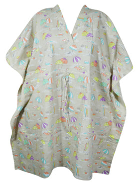 Boho Cotton Summer Kaftan Holiday Dress Ivory Beach Coverup S/M