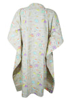 Boho Cotton Summer Kaftan Dress, Ivory Beach Print Short Caftan, Beach Cover up S/M