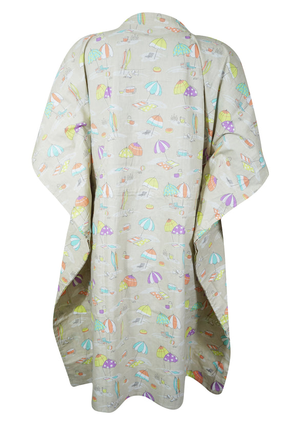 Boho Cotton Summer Kaftan Holiday Dress Ivory Beach Coverup S/M