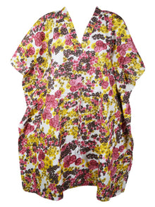  Womens Tunic Caftan Dress, Short Cotton Multicolor Floral Printed Kaftan Dresses, S/M