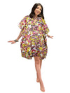 Women's Short Cotton Kaftan Dress – Multicolor Floral Printed Tunic S/M