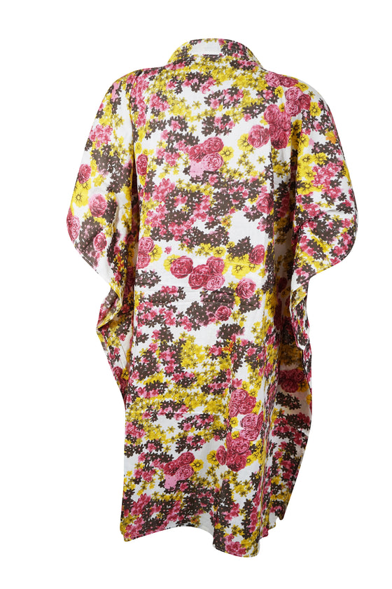 Womens Tunic Caftan Dress, Short Cotton Multicolor Floral Printed Kaftan Dresses, S/M