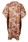 Women's Brown Floral Cotton Kaftan – Loose-Fit Short Beach Dress S/M