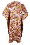 Womens Cotton Kaftan, Loose Short Beach Dress, Brown Floral Print Dresses S/M